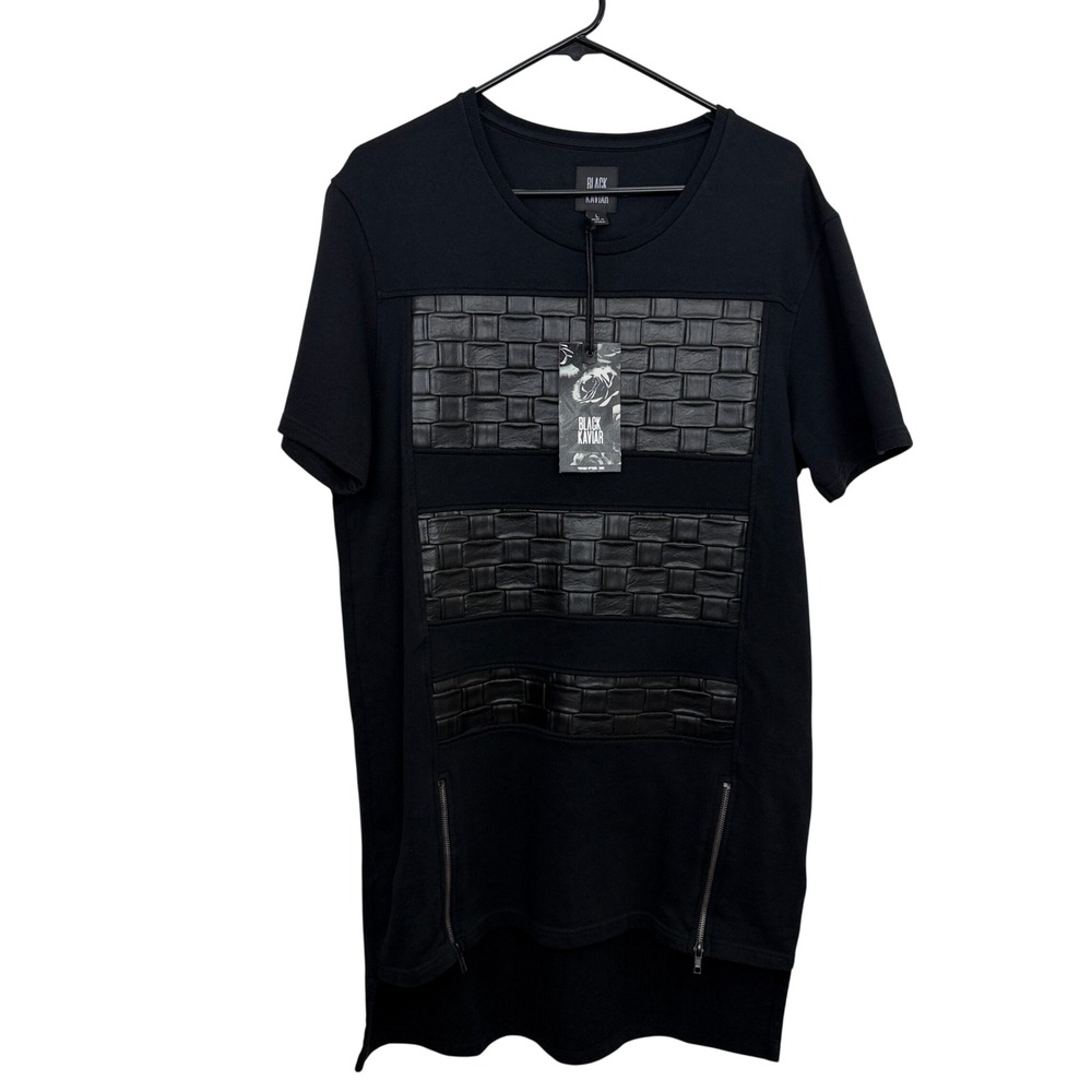 Black Kaviar Acidane Tshirt Mens Large Black Faux Leather Longline Zip Goth Alt